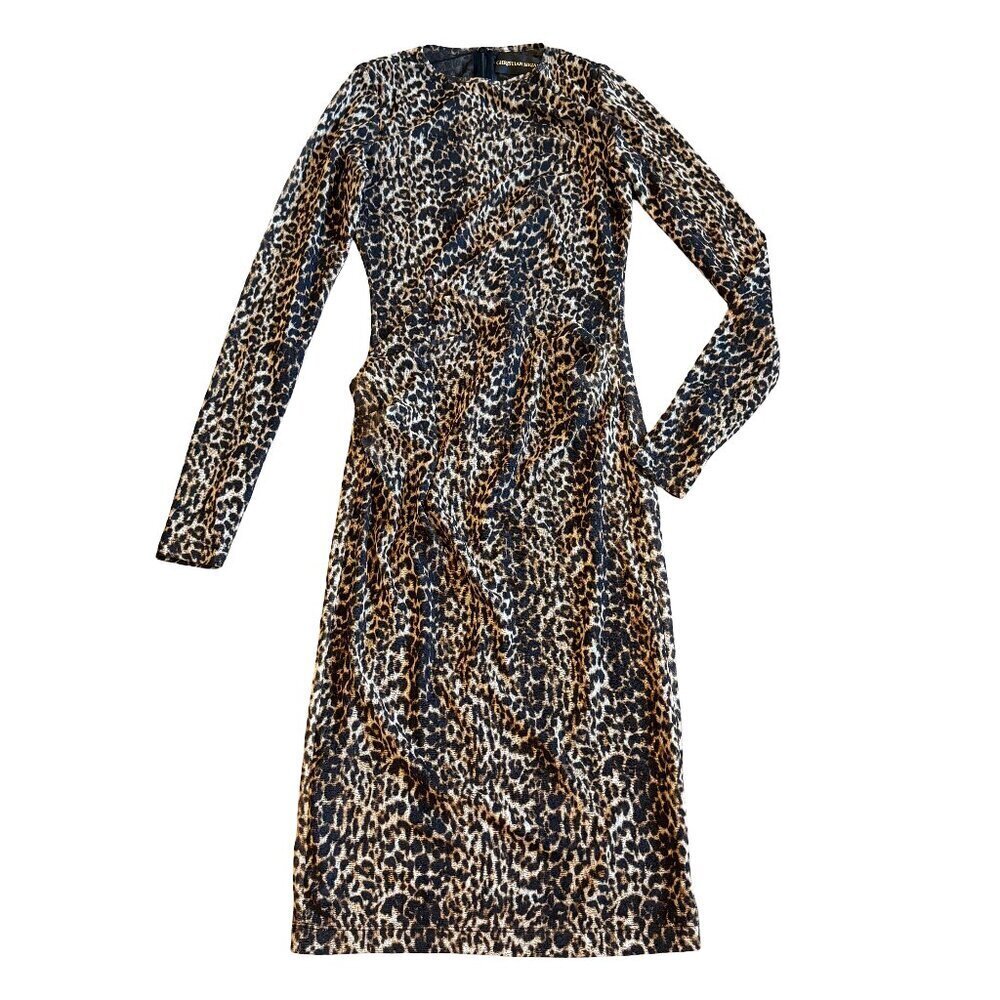 Christian Siriano Animal Print Dress Mesh Stretch Long Sleeve Bodycon Size XS